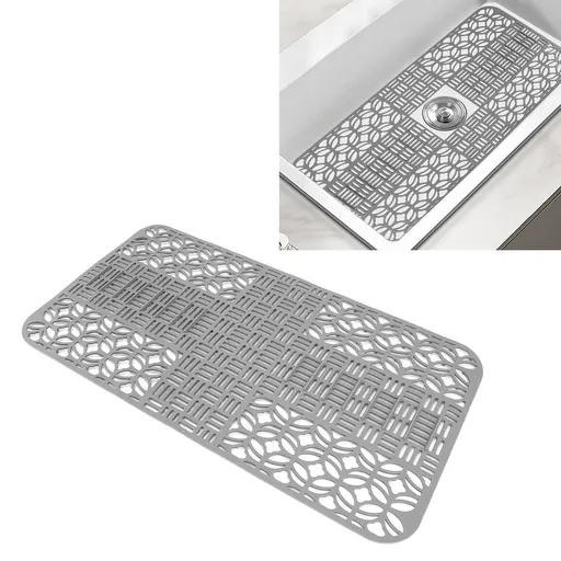Kitchen Sink Mats Silicone Sink Protectors Heat , Anti Slip Mat for Kitchen with Cushioning Protection, Cuttable and Foldable for Fit in The Sink, Refrigerator and Drawer Liner, 35x66cm