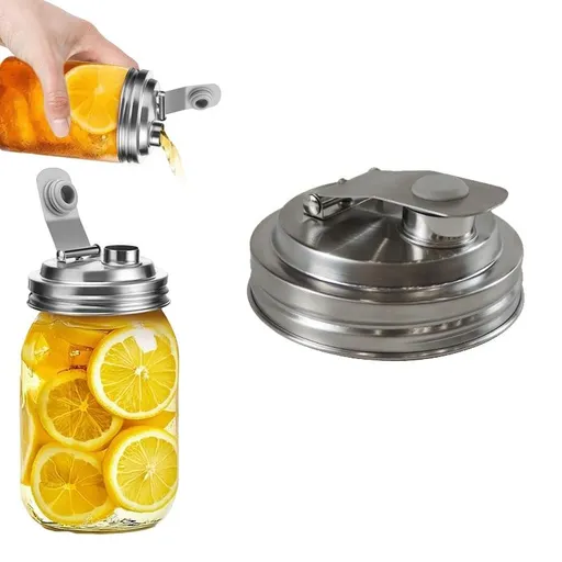 Wide Mouth Mason Jar Stainless Steel Pour Spout Lid, Reusable Mason Jar Lids, for 86MM Ball Wide Mouth Mason Jars, Leak Proof Seal, for Drinking Salad Dressing & Food Storing 1Pack