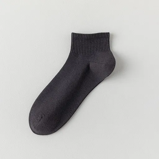 5 Pairs Dark Gray Cotton Blend Ankle Socks - Solid Colour Breathable Short Socks with Ribbed Cuffs, Soft Everyday Casual Socks for Work, Sport and Daily Wear