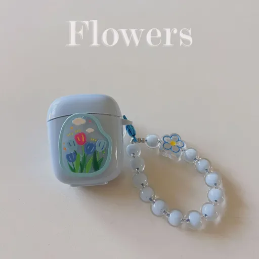 Floral patches + light blue base shell + blue bracelet AirPods Pro