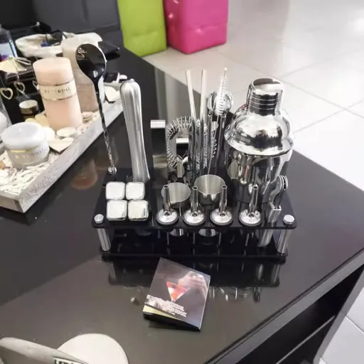 Cocktail Shaker Set, 23-Piece Boston Stainless Steel Bartender Kit with Acrylic Stand & Cocktail Recipes Booklet, Professional Bar