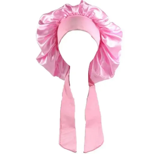 Sleeping Bonnet Hair Wrap Silk Satin Cap Women Elastic Night Hat Soft Headwear - Pink