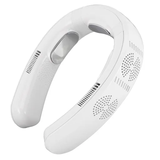 Portable Air Conditioner Neck Fan Semiconductor Cooling Bladeless Fan 6000mAh Cooling Heating Rechargeable Quiet Digital Display for Outdoor Indoor White