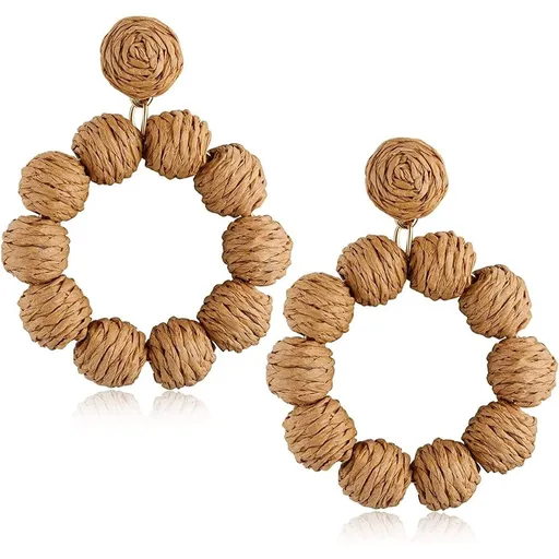 Rattan Earrings for Women Rattan Hoop Earrings Handmade Woven Straw Wicker Earrings Bohemian Statement Summer Beach Jewelry