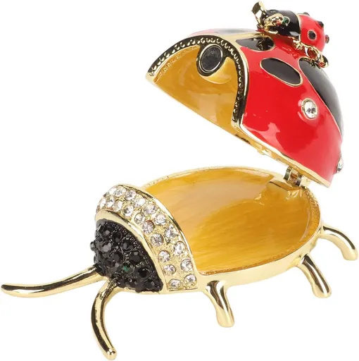 Ladybug Trinket Box, Small Enameled Hinged Box Decorative Jewelry with Rhinestones Delicate Gift Display Ornament