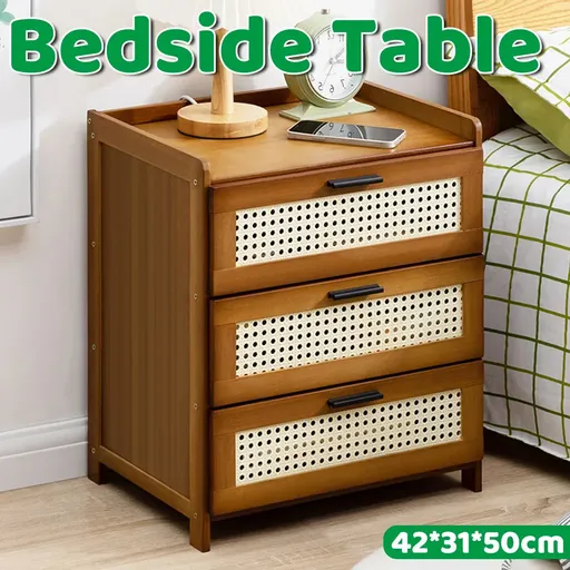 3-Layer Drawer Bedroom Nightstand Large Storage Stable Structure Space Saving