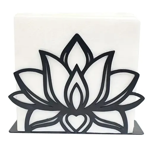 2 pack Lotus Flower Decorative Black iron Napkin Holder for Table, 5.3" x 4" x 1.5" Floral Standing Napkin Holder for Home Kitchen Restaurant Picnic Party Coffee Bar Dining Room（Excluding paper）