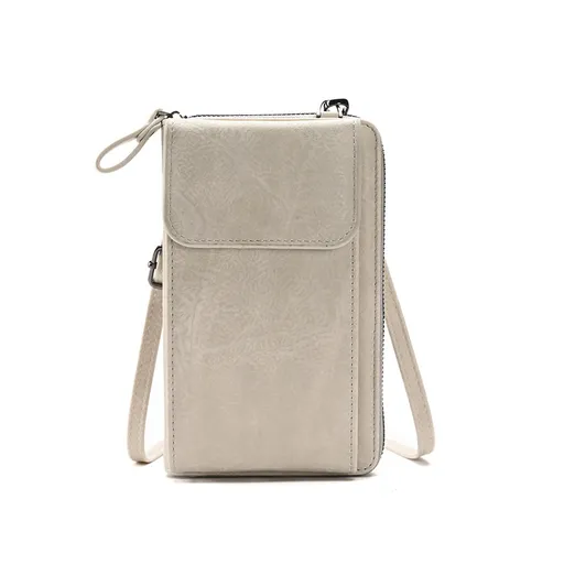 Light grey Women's PU Leather Crossbody Phone Bag with Adjustable Shoulder Strap and Large Capacity Wallet for Daily Travel Stylish and Organized Local Fashion Fit