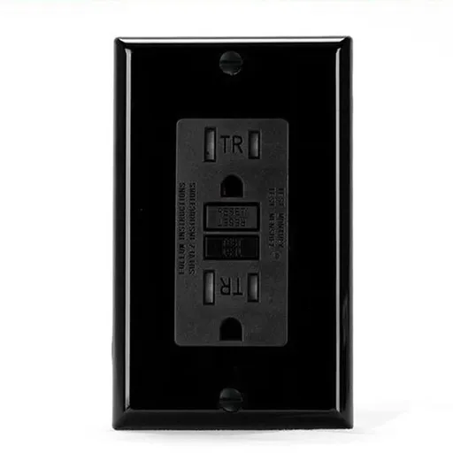 Outlet 15 Amp, Self-Test GFI Electrical Outlet, Tamper GFCI Receptacle with Wall Plate Black