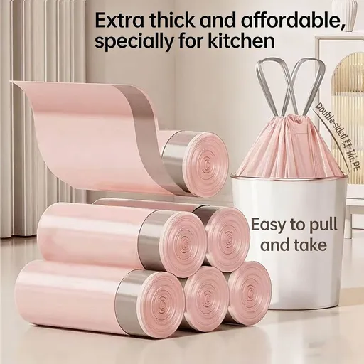 Ice Berry Pink Thick Drawstring Trash Bags 13 Gallon Heavy Duty Kitchen Garbage Bags Leak Proof for Home Dormitory and Travel