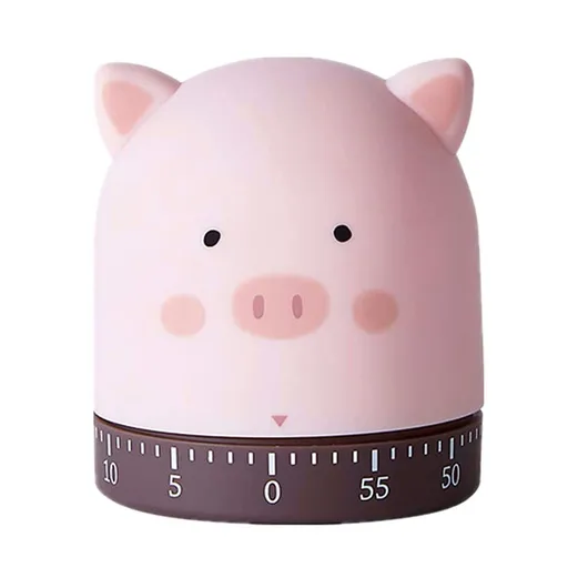Cute Animal Shapes Kitchen Timer, 60-Minute Mechanical, No Battery Needed Self-discipline Alarm Clock（Piggy）