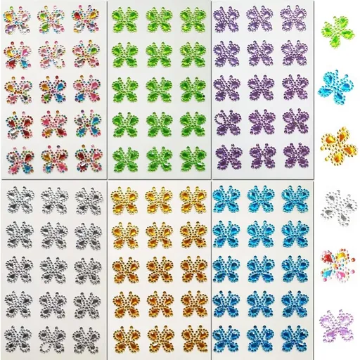 Gems Stickers Butterfly Rhinestone Acrylic Stickers 90 Pieces Self Adhesive Crystal Bling Jewel Colourful Craft DIY for Phones Cup Photo Album Cards Laptop Decor