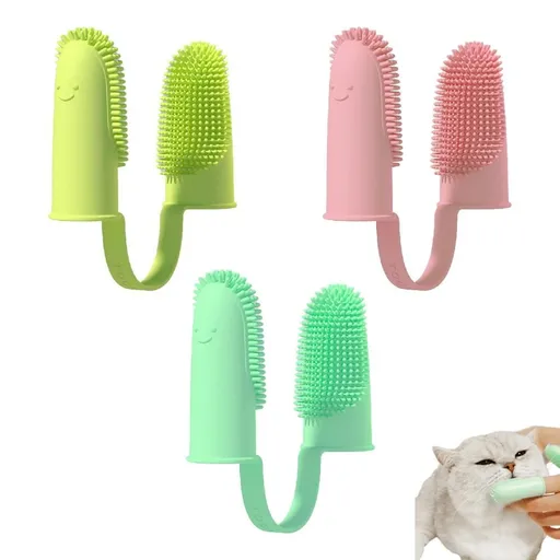 3Pcs Dog Toothbrush Double Finger Silicone Tooth Brushing Kit for Pet Dental Care