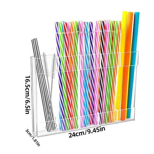 Acrylic Straw Holder for Cabinet, Reusable Tumbler Straw Organizer Storage Container Straw Holder for Counter Cabinet Cupboard Kitchen Clear