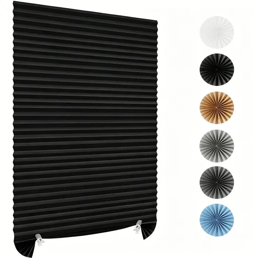90 x 180 CM Black Self-Adhesive Pleated Window Blinds (2 Packs) - No-Drill Cuttable Light Filtering Shading Blinds