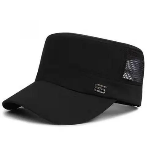 Men Mesh Flat Top Hat Sun Protection Outdoor half net black Adjustable