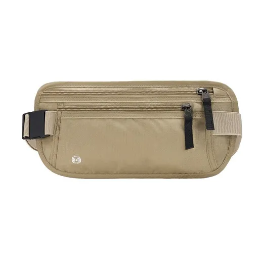 RFID Blocking Slim Anti-theft Waist Bag, Hidden Travel Money Belt for Passport, Documents and Cash, Khaki