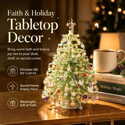 New DIY Beaded Christmas Tree Kit, Handmade Mini Desk Xmas Bead Art, 3D Crystal Bead Christmas Tree Making Kit, Colorful Beads&Wire,Holiday Tabletop Decoration - Summer - Size 20.5*12*3cm