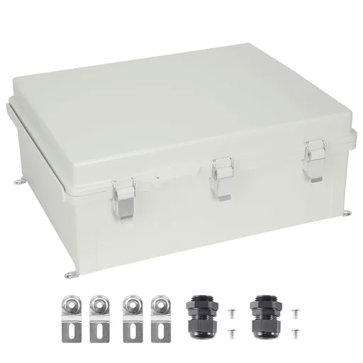 Outdoor Electrical Junction Box, 530 x 430 x 200 mm, ABS Plastic Electrical Enclosure Box with Hinged Cover Stainless Steel Latch, IP67 Dustproof Waterproof for Outdoor Electrical Projects, 21 x 17 x 8 inch