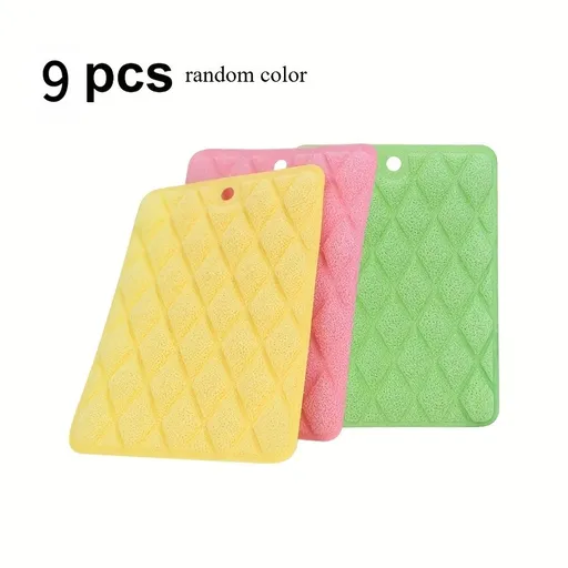 9pcs Multi-Purpose Magic Cleaning Sponge Cloth, Dual-Sided Scratch-Free with Non-Slip Handle, for Kitchen & Car, Random Color