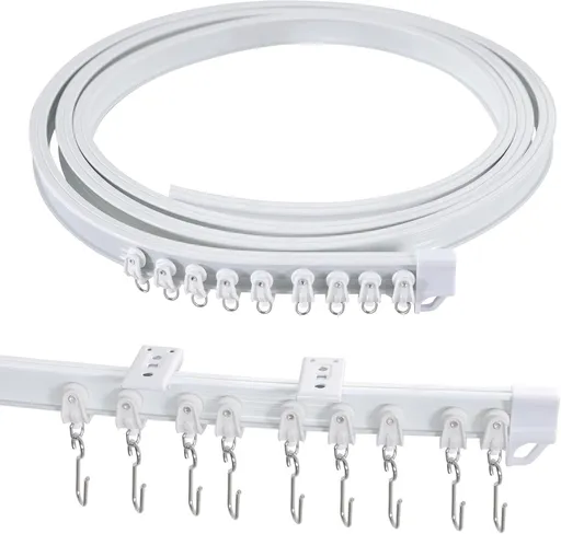 Ceiling Curtain Track Flexible Bendable Ceiling Mount for Curtain Rail 16.4ft (5M) Room Divider Curtain Track Systerm for RV Bay Window Curved Curtain Track for Bunk Bed Curtain, White