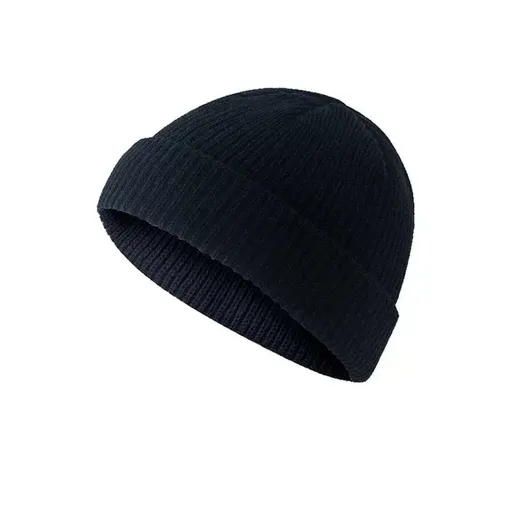 Men Women Mini Fisherman Beanie Winter Spring Hat Soft Knitted Docker Skull Cap - Black