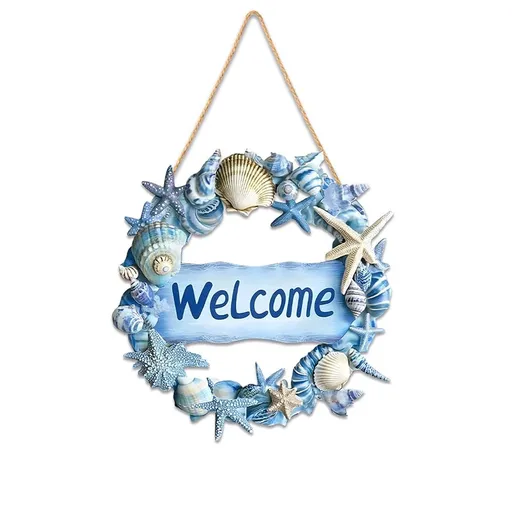 Beach Welcome Sign for Front Door - Summer Wooden Hanging Plaque with Rope - Coastal Farmhouse Decor for Porch, Wall & Home - Rustic Seasonal Decoration for Beach House & Vacation Homes