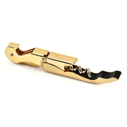 Gold Plated Signature Double Hinged Corkscrew Wine Bottle Opener and Foil Cutter, Waiter’s Corkscrew Wine Key, 4.7"