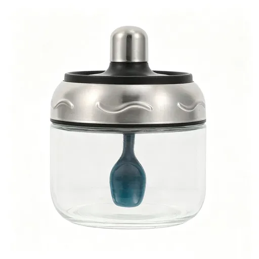 Stainless Steel Container Glass Jar Seasoning Bottle Container Condiment Bottle Spoon Condiment Pots with Spoon cover Kitchen