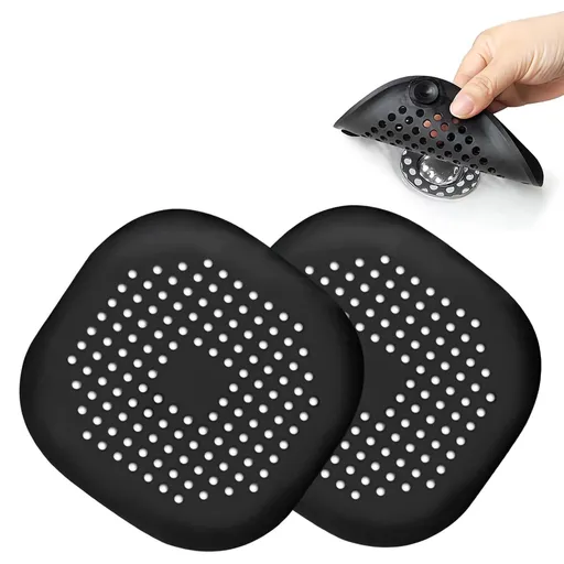 Shower Drain Cover,Square Drain Cover,Silicone Shower DrainDurable and Not Easily De for Tub,Kitchen and Bathroom(Black) 2 Pack