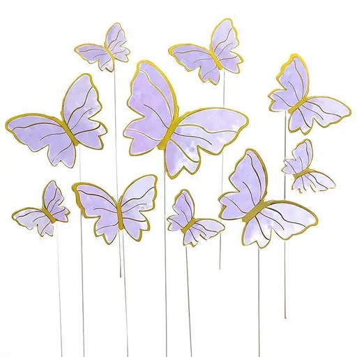 10pcs，Purple butterfly cake topper, butterfly paper cup cake topper, happy birthday metal gold, happy birthday cake decoration