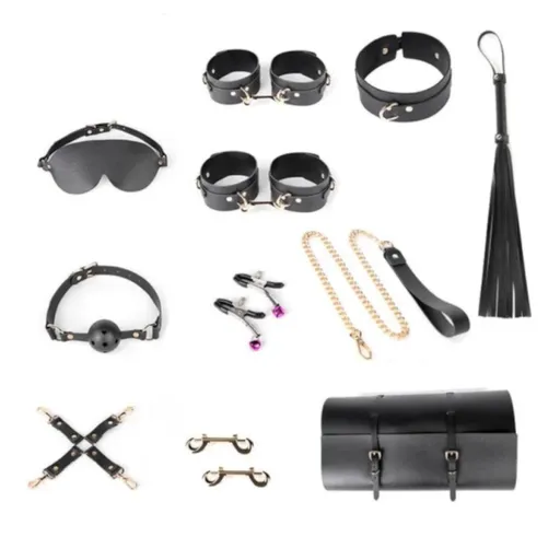 House Of Dasein Bondage Kits Adult Toys Bdsm Set Handcuffs Whip Restraint - Black Set With Bag