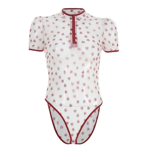 House Of Dasein Sweet Heart Mesh Onesie Abdl Ddlg - Red - S