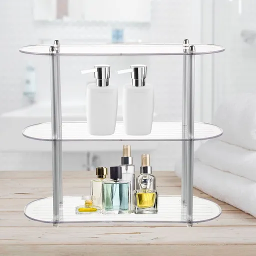 Clear Plastic Bedroom Storage Rack Organizer, 1 Set, 15.72 x 15.72 x 6.68 Inches, Transparent Design