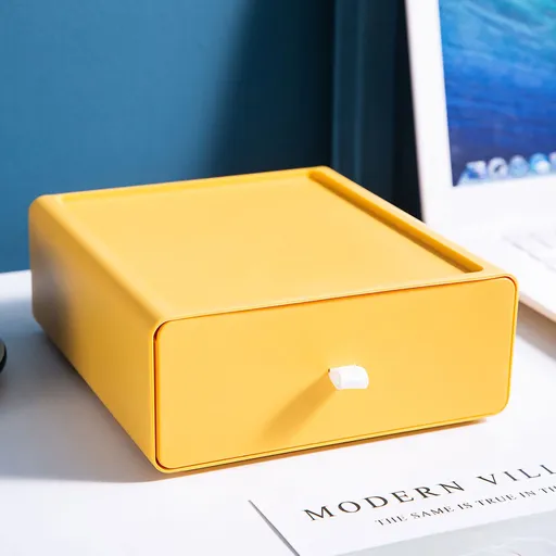 Desktop Storage Box Drawer Design Strong Load Bearing Stackable Desktop Organizer Storage Box for Stationery Yellow