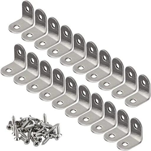 20 PCS Corner Braces 25mm x 25mm Stainless Steel 90 Degree Joints Right Angle Bracket Fastener for Wood Furniture, Screws Included
