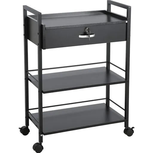 Beauty Salon Trolley Cart, 3-Tier Hair Salon Stations Cabinet for Stylist with Lockable Drawer, MDF Rolling Storage Station with 4 Wheels (2 Lockable) for Beauty SPA Barbershop Tattoo