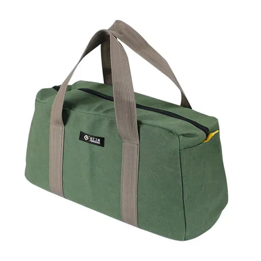 Heavy Duty Canvas Tool Bag with Hard Waterproof Base, Wide Mouth Carry Tote for Tools, Electricians, 35 x 20 x 13 cm, Green
