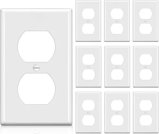 10 Pack 1-Gang Duplex Wall Plate, Unbreakable Polycarbonate Outlet and Switch Cover, cUL Listed Single Faceplate, Standard Size, White