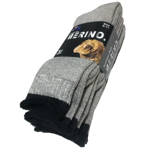 3 Pairs MERINO WOOL SOCKS Mens Heavy Duty Premium Thick Work Socks Cushion in Beige