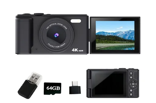 4K Digital Camera Flip Screen Autofocus for Vlogging Photography Beginners-Black