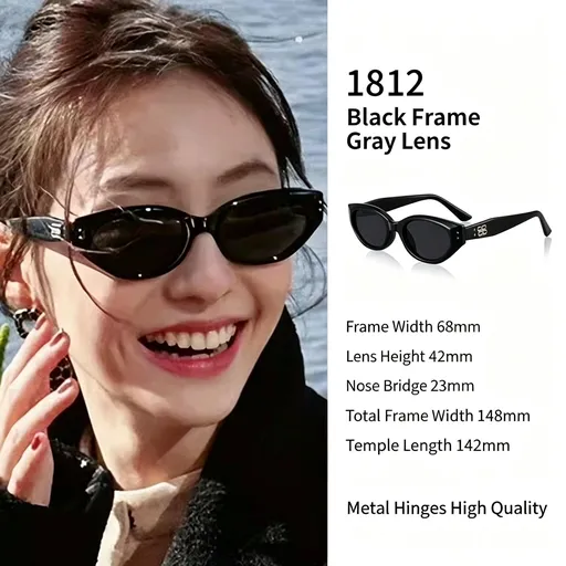 Classic Cat Eye Sunglasses UV400 Protection, Timeless Everyday Wear Black Frame Grey Lens, Ideal Christmas Gift