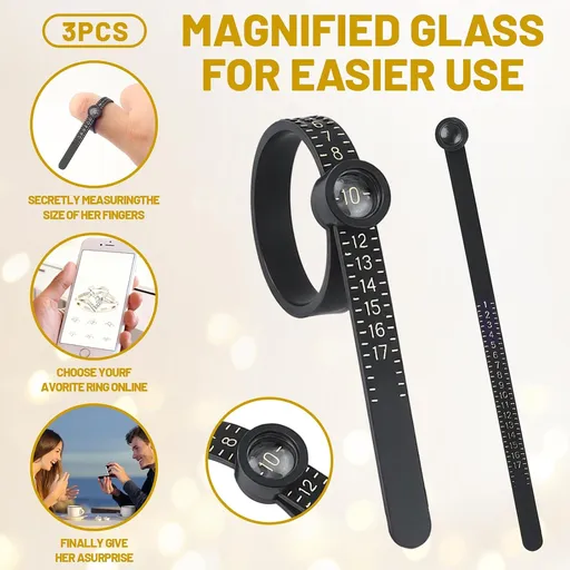 3-Pack Ring Sizer Measuring Tool with Magnifier, 1-17 USA Ring Size Measurer - Reusable Ring Finger Sizer Gauge Measure Tool -Jewelry Sizing Tools - Clear and Intuitive Reading
