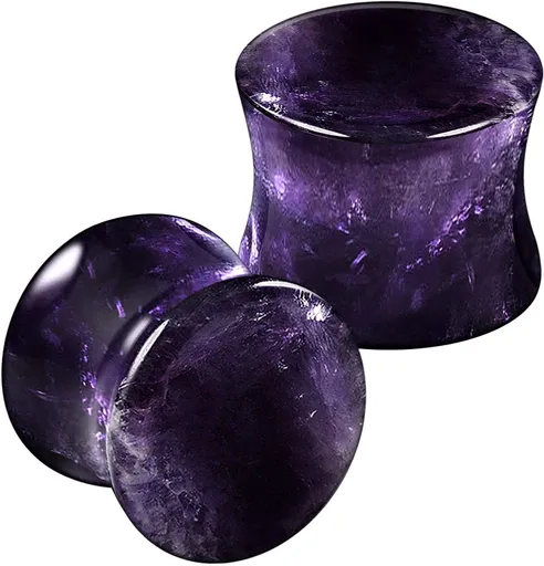 Organic Stone Amethyst Double Flared Saddle Ear Gauge Double Flare plugs Stretcher Lobe Earring Piercing Jewelry Choose Sizes 2pcs-00g (10mm)-Stone 2pcs-00g (10mm)-Stone