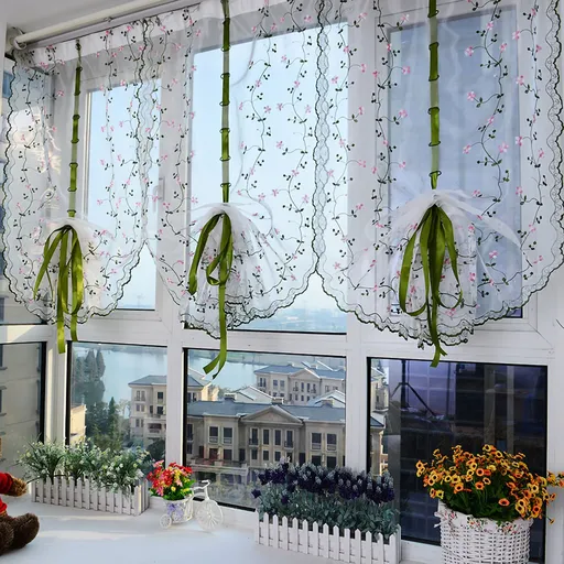 Embroidered Roman Sheer Curtain Classical Floral Window Screen Elegant Embroidered Roman Shade for Bedroom Balcony 2m/78.7in Height