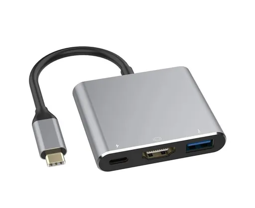 3 in 1 Portable Type-C Male to USB-C USB 3.0 4K HDMI-compatible Female Hub Adapter Cable Grey