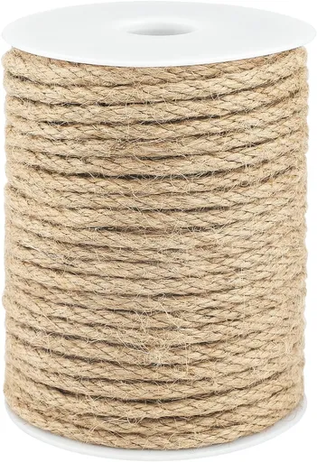 Jute Rope 1/4 Inch, 100 Feet Natural Twine, Strong Hemp, Brown Thick 6mm Heavy Duty for Crafts, Cat Scratching Post, Gardening, Bundling, Climbing Plants