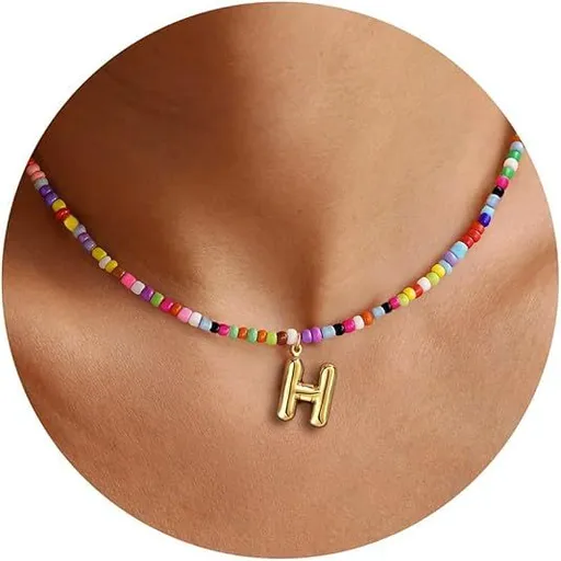 Colorful Initial Necklaces Graduation Gifts for Girls Kids Teens, 6-18 Year Old Girl Birthday Gift Teen Girl Gifts Trendy Stuff Gold Bubble Letter Pendent Necklace Jewelry（H)