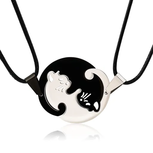 Cat Matching Necklace for Couples Yin Yang Necklace Friendship Necklace Silver Necklace for Women Pendant Couples Necklace for
