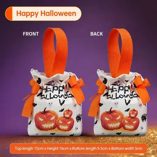 8Pcs Orange Halloween Pumpkin Drawstring Bags